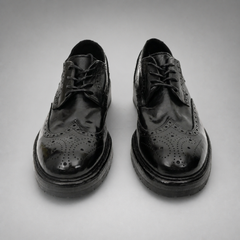 PASCH Kingsley Wingtip Derby in Black Water-Washed Leather