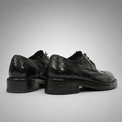 PASCH Kingsley Wingtip Derby in Black Water-Washed Leather