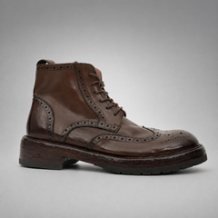 PASCH Beaumont Wingtip Boot in Coffee Brown Water-Washed Leather, side view