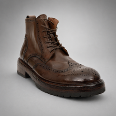 PASCH Beaumont Wingtip Boot in Coffee Brown Water-Washed Leather
