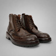 PASCH Beaumont Wingtip Boot in Coffee Brown Water-Washed Leather