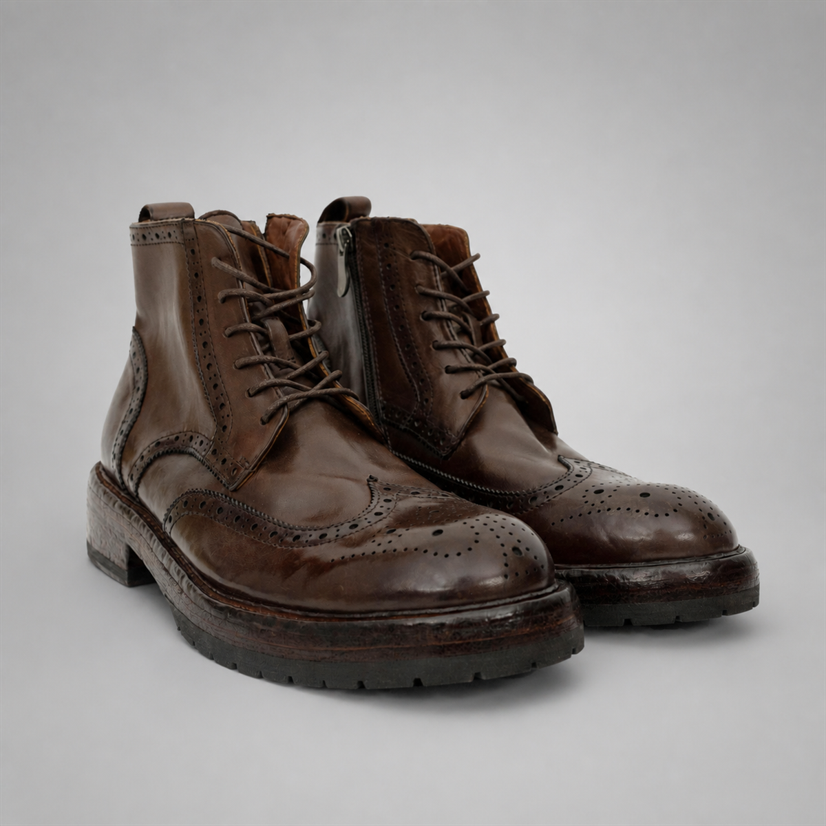 PASCH Beaumont Wingtip Boot in Coffee Brown Water-Washed Leather