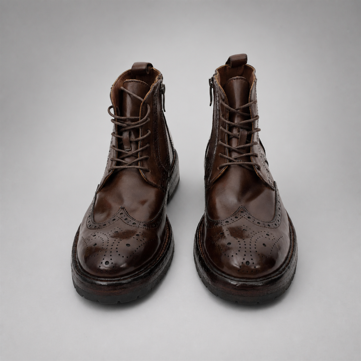 PASCH Beaumont Wingtip Boot in Coffee Brown Water-Washed Leather