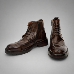 PASCH Beaumont Wingtip Boot in Coffee Brown Water-Washed Leather