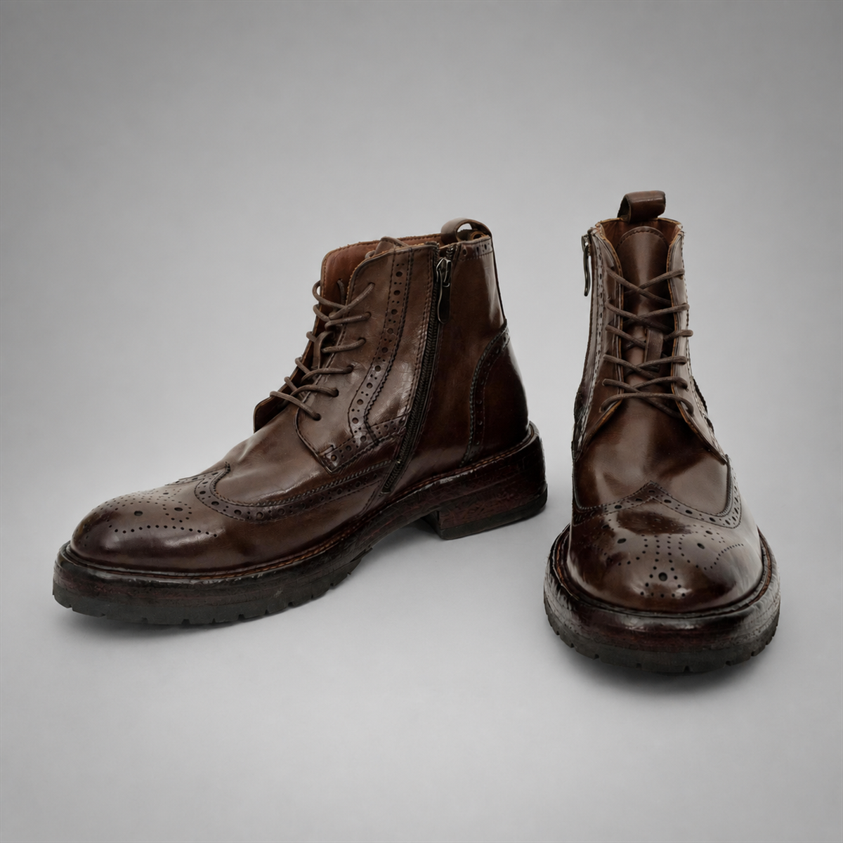 PASCH Beaumont Wingtip Boot in Coffee Brown Water-Washed Leather