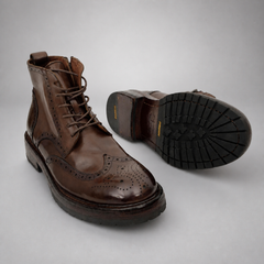 PASCH Beaumont Wingtip Boot in Coffee Brown Water-Washed Leather