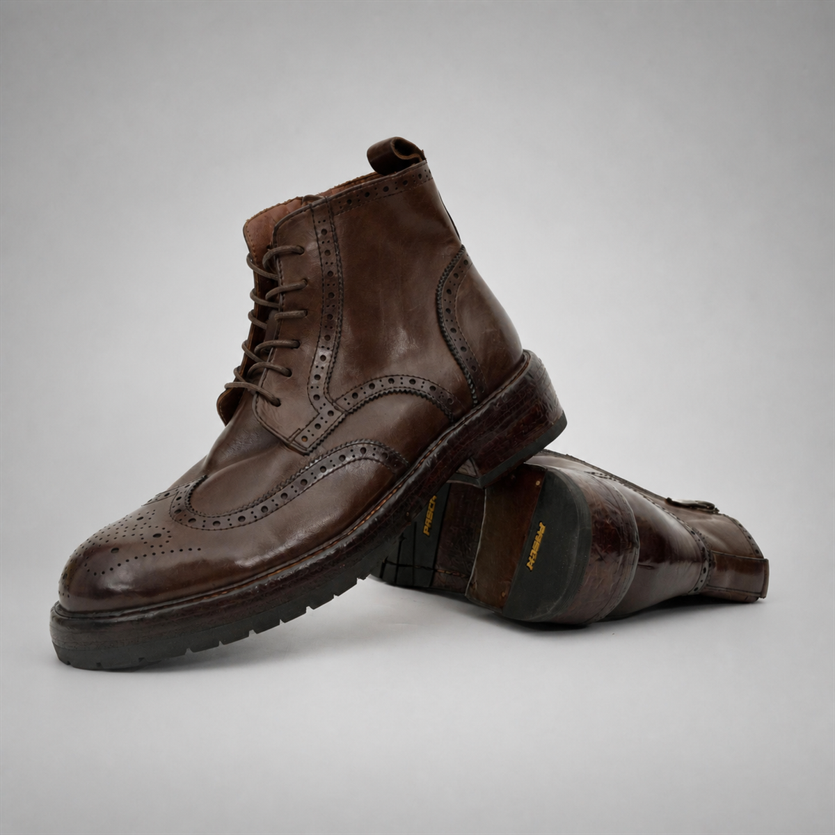 PASCH Beaumont Wingtip Boot in Coffee Brown Water-Washed Leather