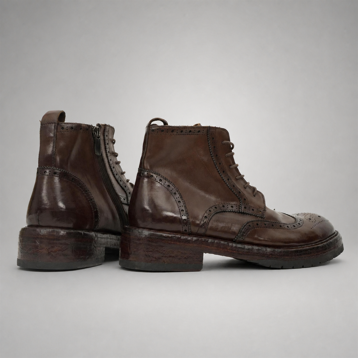 PASCH Beaumont Wingtip Boot in Coffee Brown Water-Washed Leather