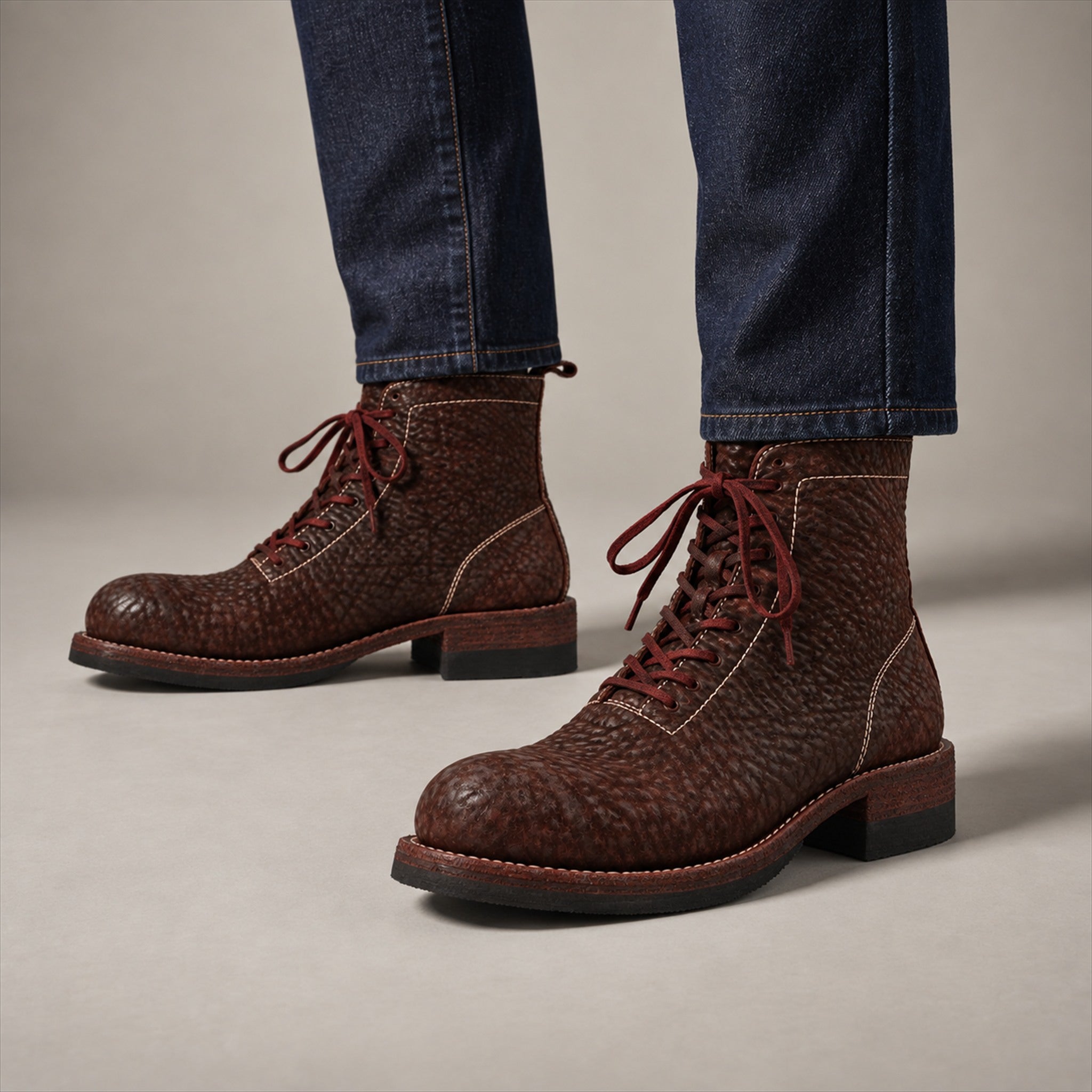 PASCH 262323A Coffee shell cordovan boots, on-foot view with both feet