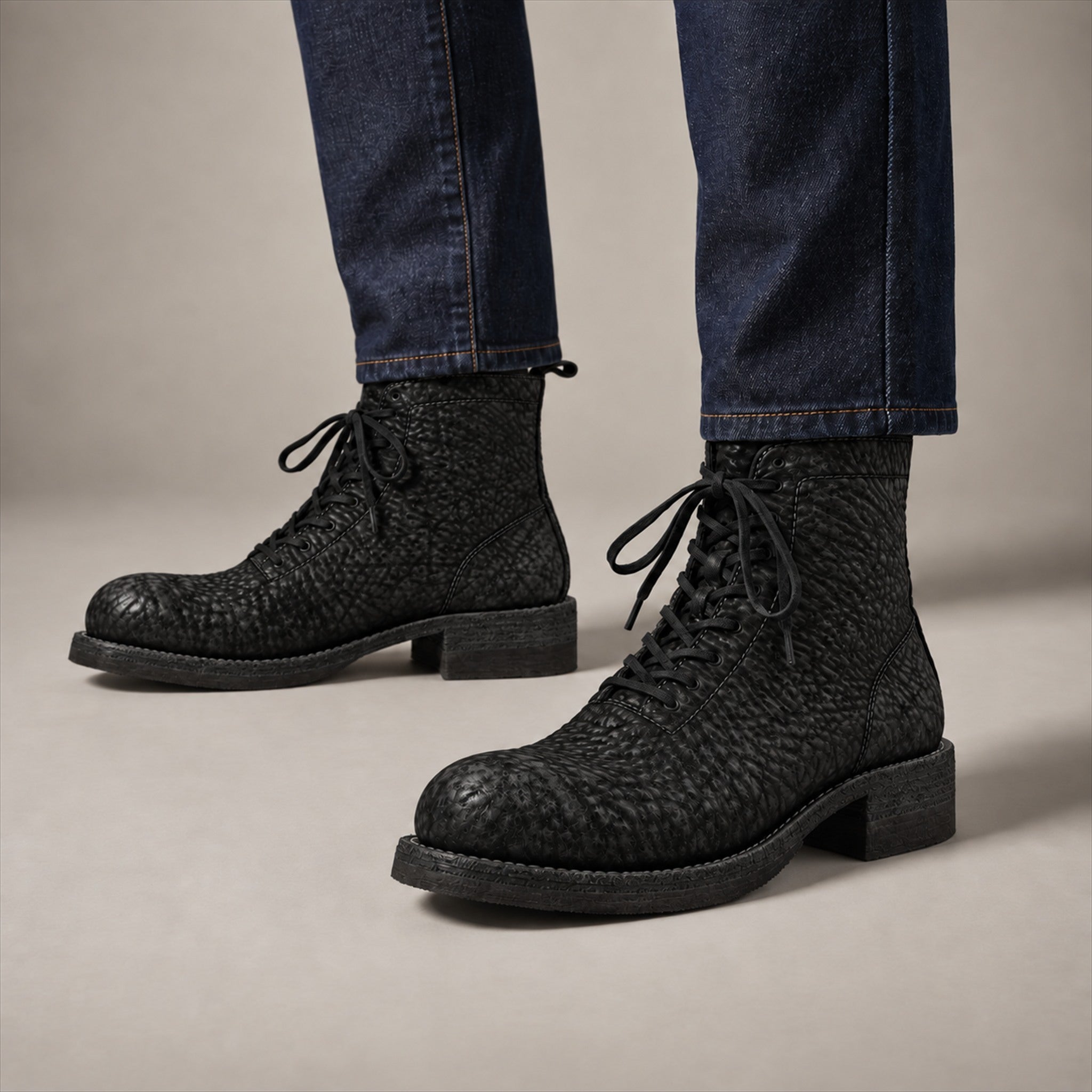 PASCH 262323B Black shell cordovan boots, on-foot view with both feet