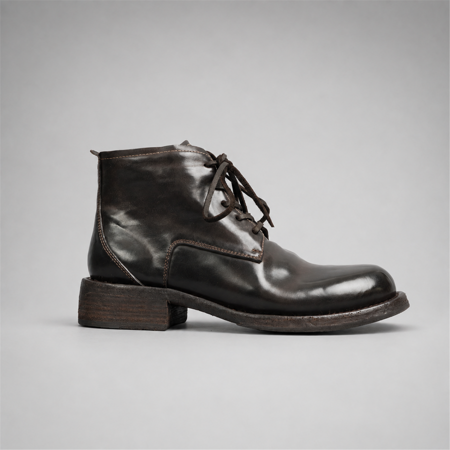 PASCH Stanton Object-Dyed Service Boot in Coffee Brown Shell Cordovan, side view