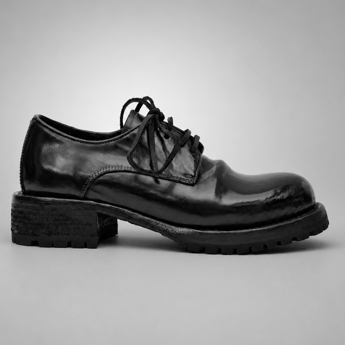 PASCH Hudson Plain-Toe Derby in Black Shell Cordovan, side view