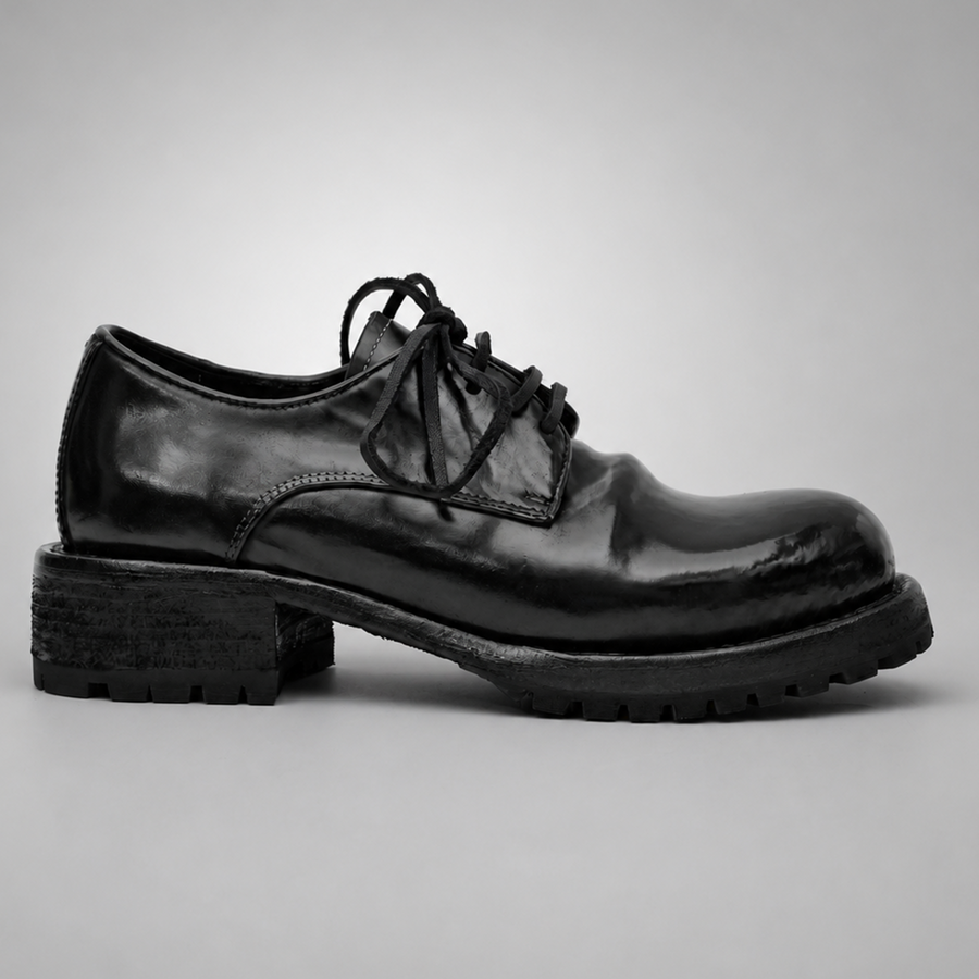 PASCH Hudson Plain-Toe Derby in Black Shell Cordovan, side view