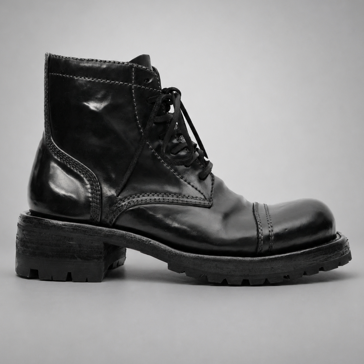 PASCH Bastion Cap-Toe Service Boot in Black Shell Cordovan, side view