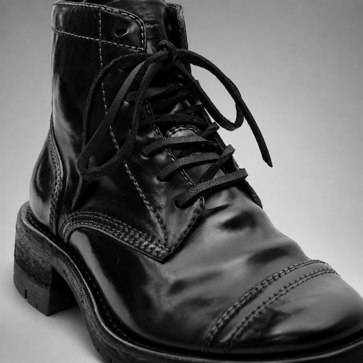 PASCH Bastion Cap-Toe Service Boot in Black Shell Cordovan