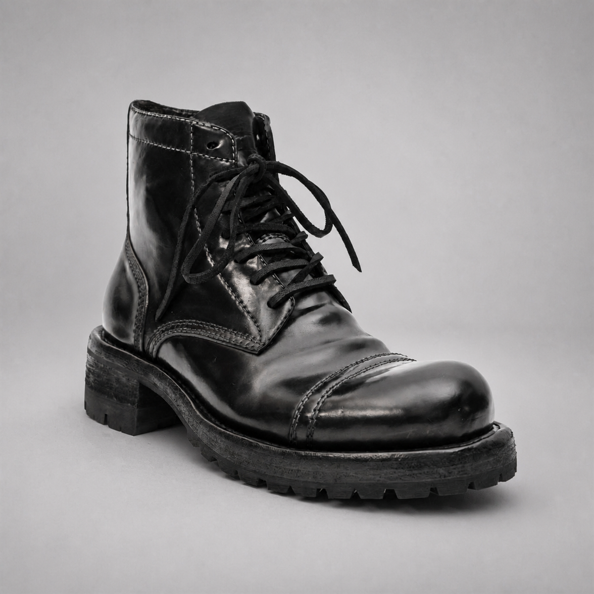 PASCH Bastion Cap-Toe Service Boot in Black Shell Cordovan
