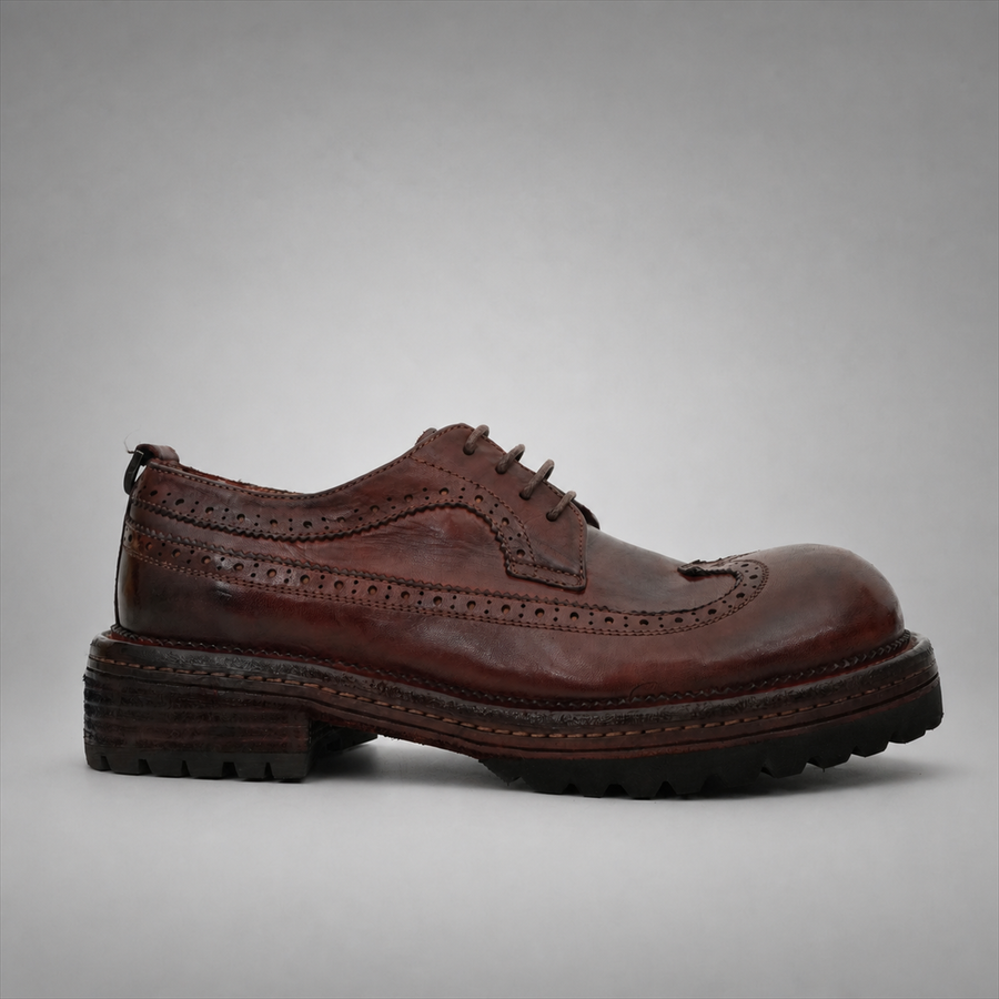 PASCH Wellington Longwing Derby in Coffee Brown Leather, side view