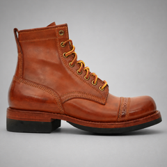 PASCH Frontier Cap-Toe Service Boot in Brown Horse Leather, side view