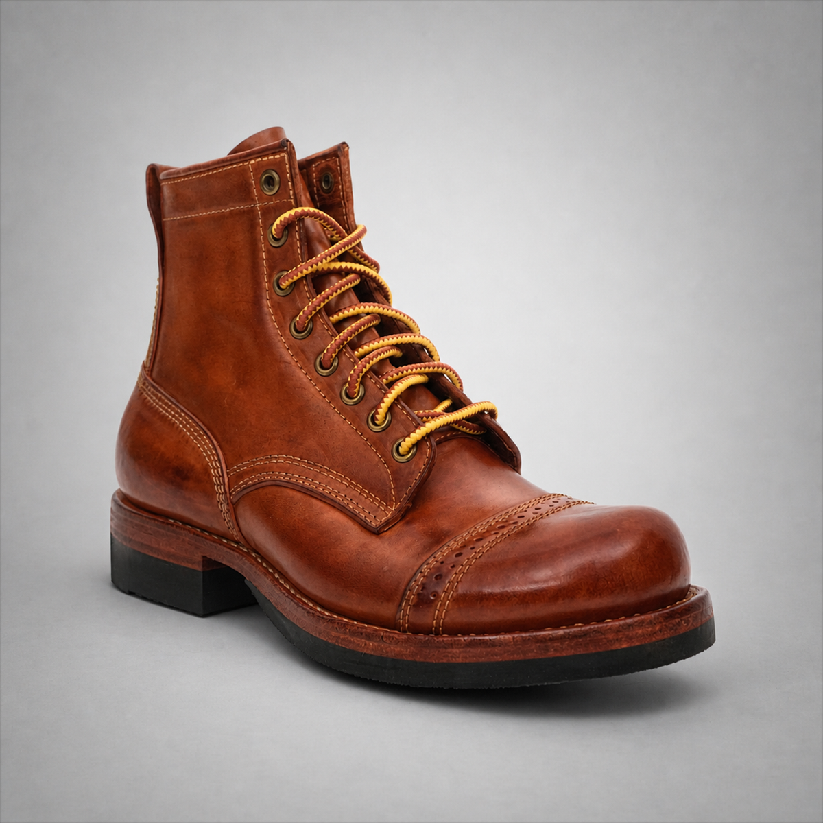 PASCH Frontier Cap-Toe Service Boot in Brown Horse Leather