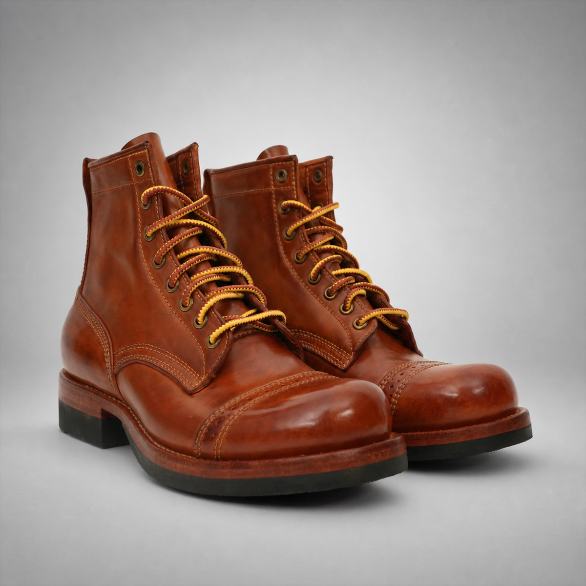 PASCH Frontier Cap-Toe Service Boot in Brown Horse Leather