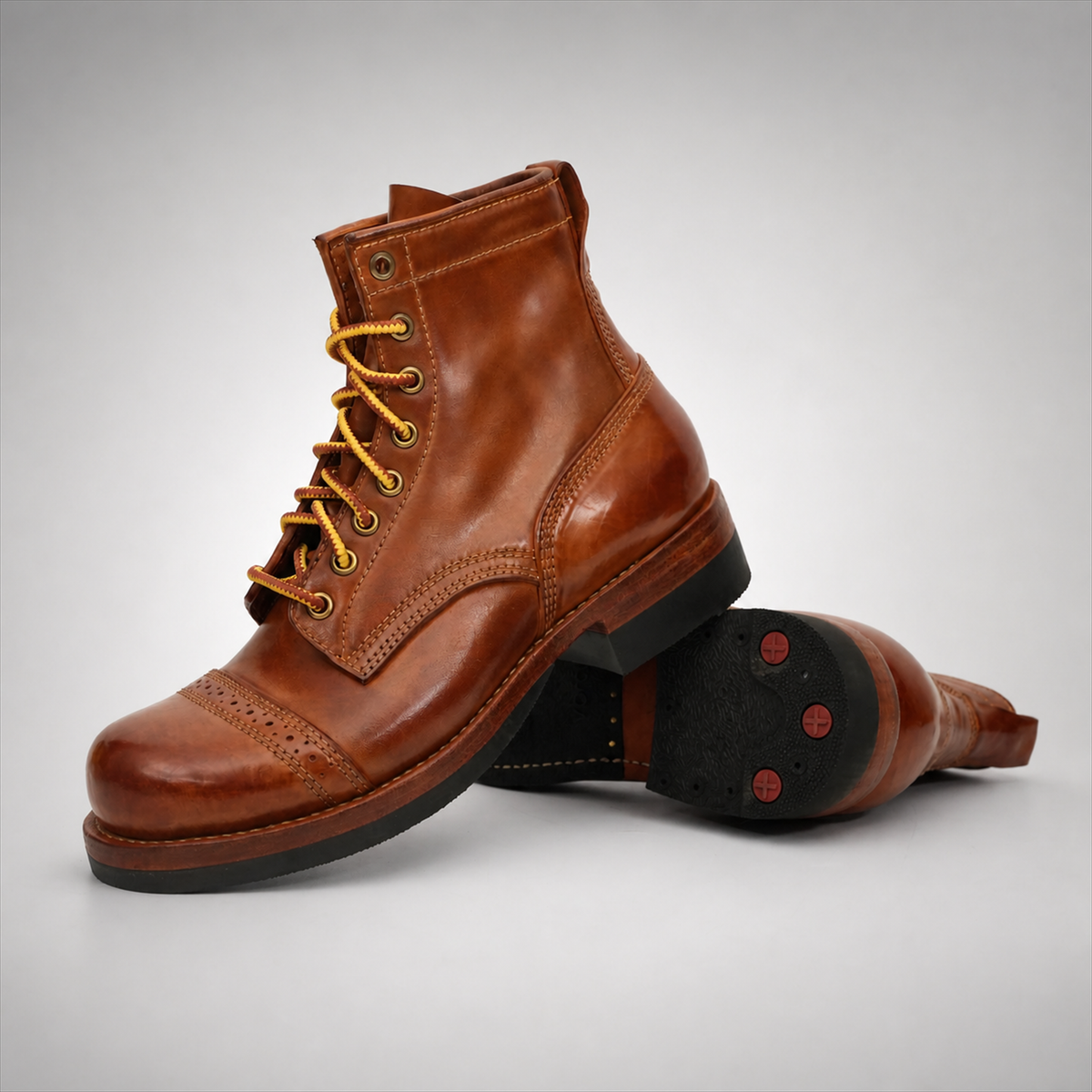 PASCH Frontier Cap-Toe Service Boot in Brown Horse Leather