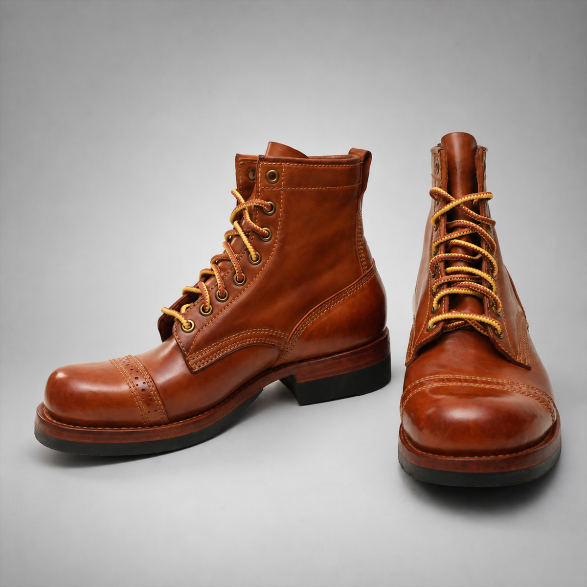 PASCH Frontier Cap-Toe Service Boot in Brown Horse Leather