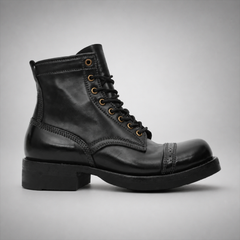 PASCH Frontier Cap-Toe Service Boot in Black Horse Leather, side view