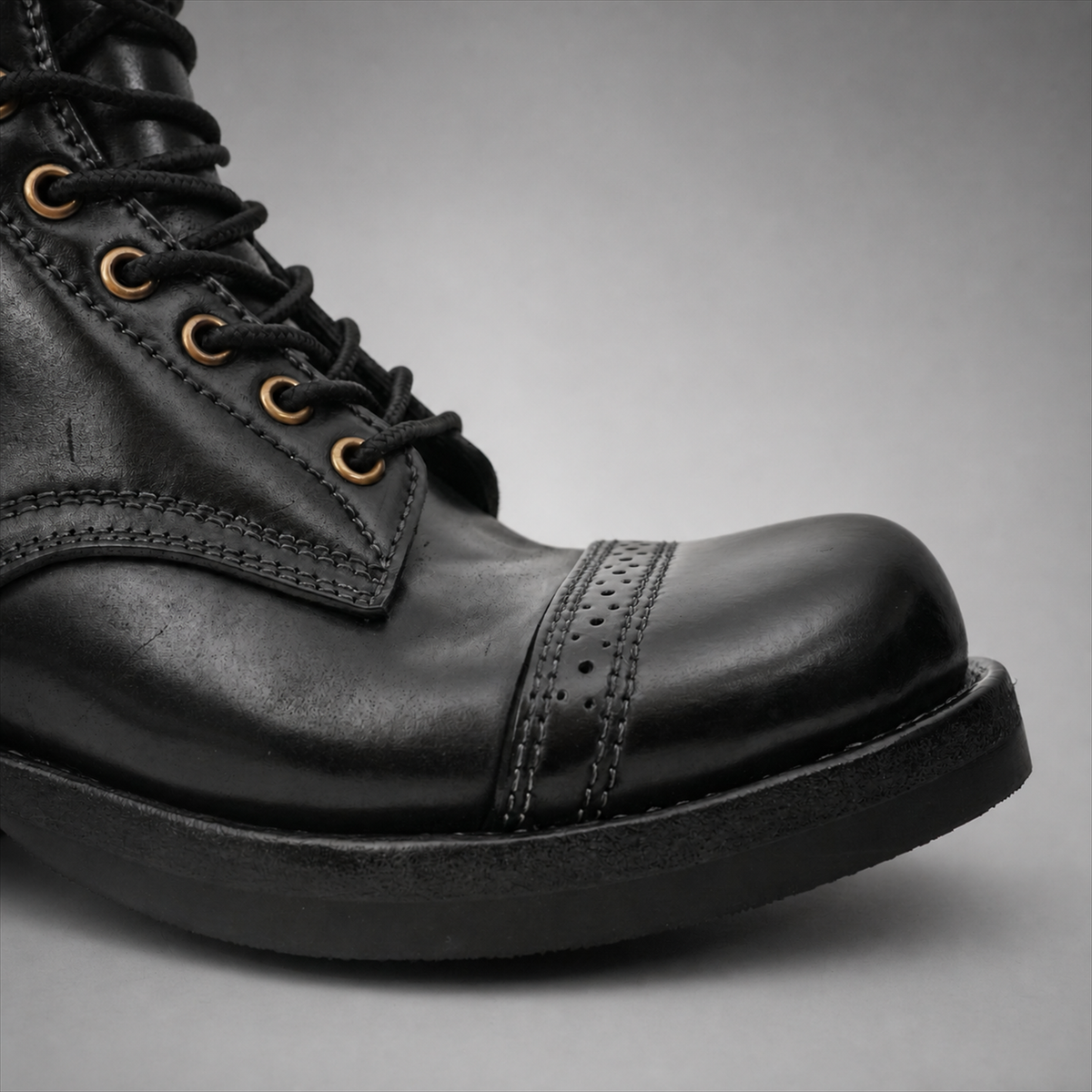 PASCH Frontier Cap-Toe Service Boot in Black Horse Leather