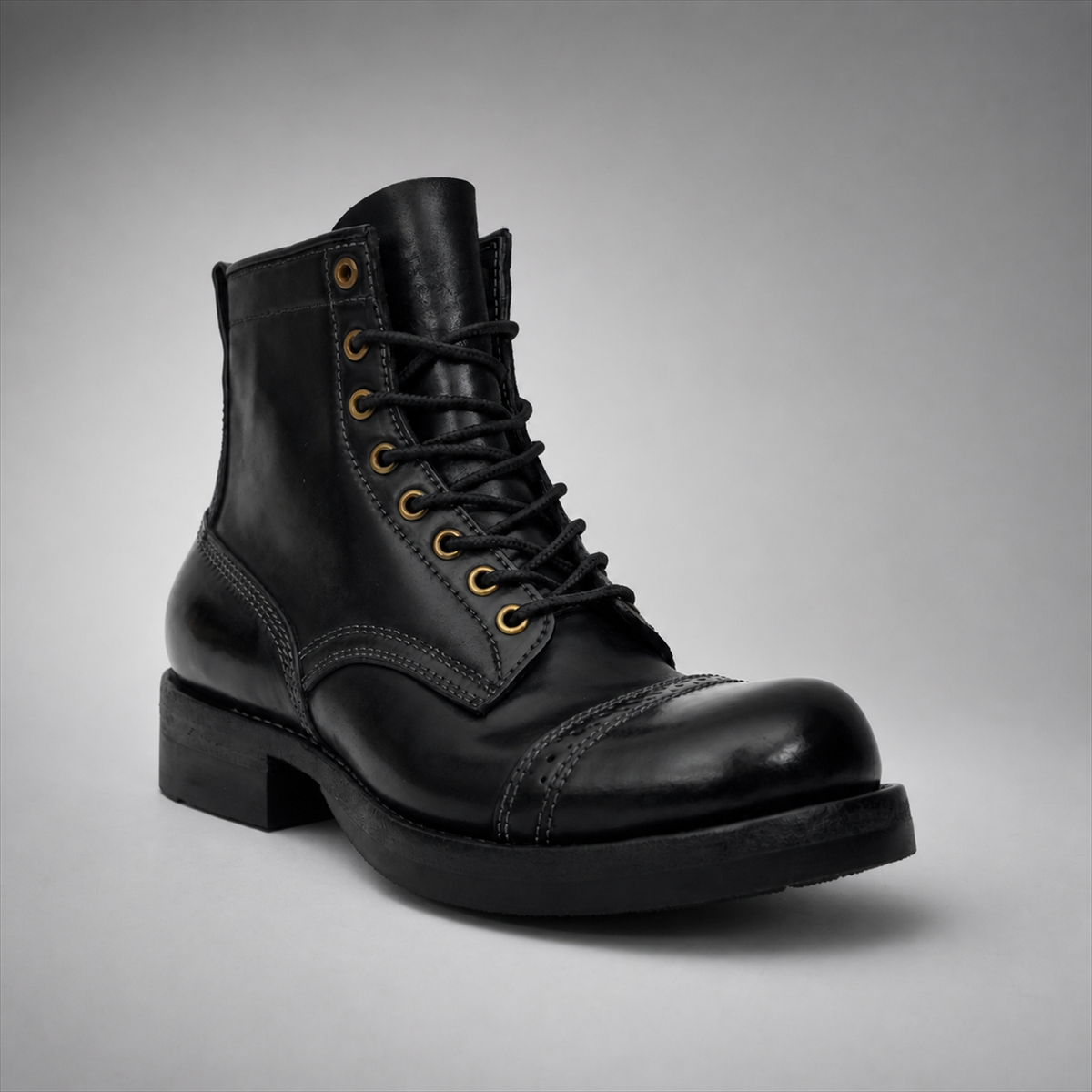 PASCH Frontier Cap-Toe Service Boot in Black Horse Leather