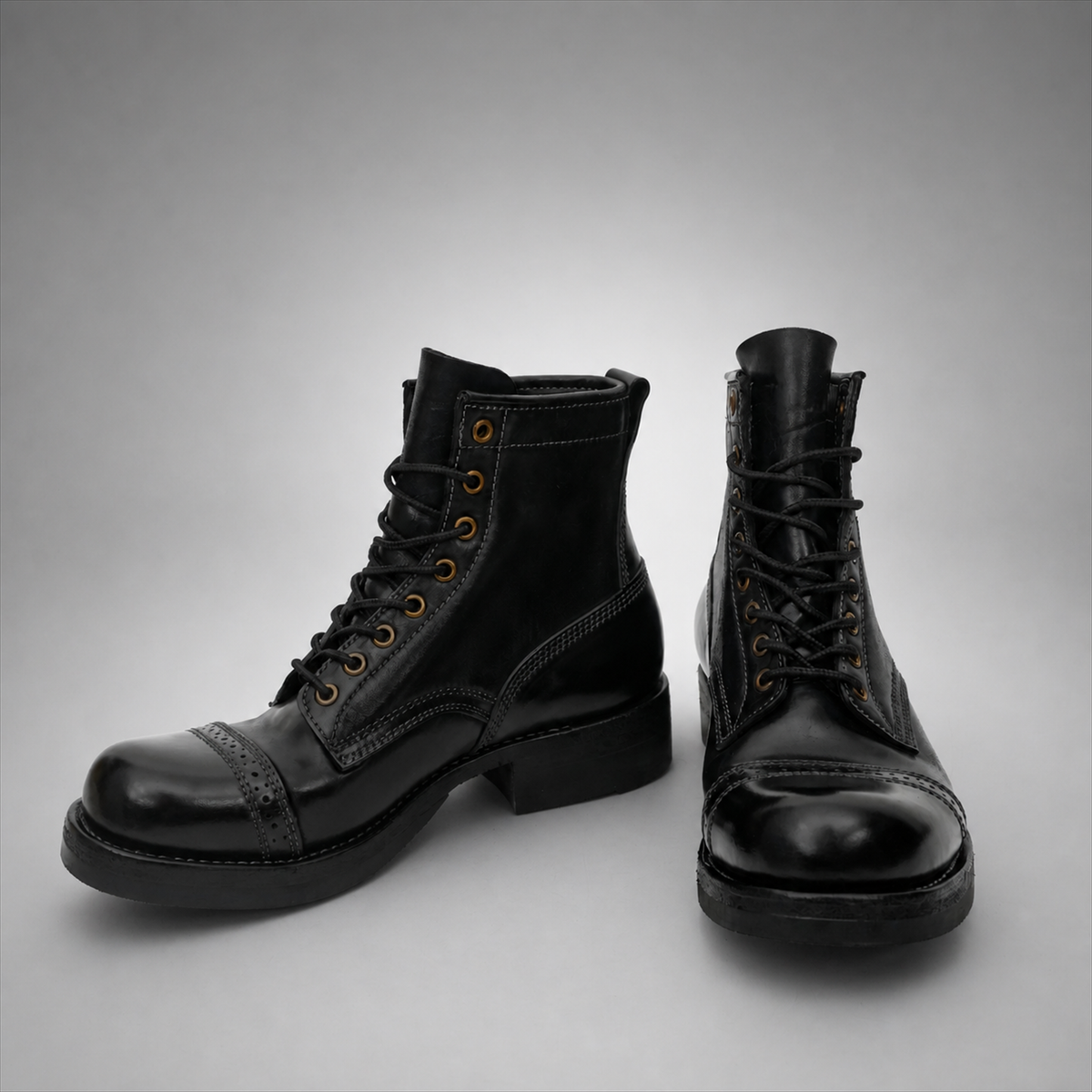 PASCH Frontier Cap-Toe Service Boot in Black Horse Leather