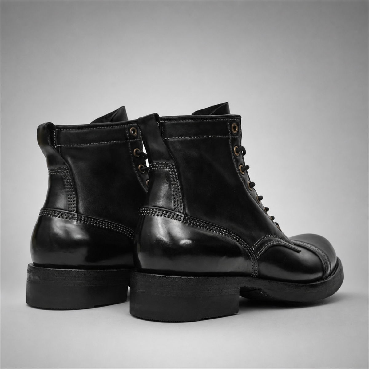 PASCH Frontier Cap-Toe Service Boot in Black Horse Leather