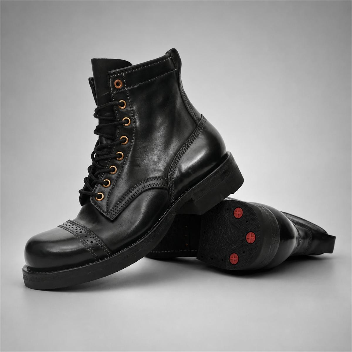 PASCH Frontier Cap-Toe Service Boot in Black Horse Leather