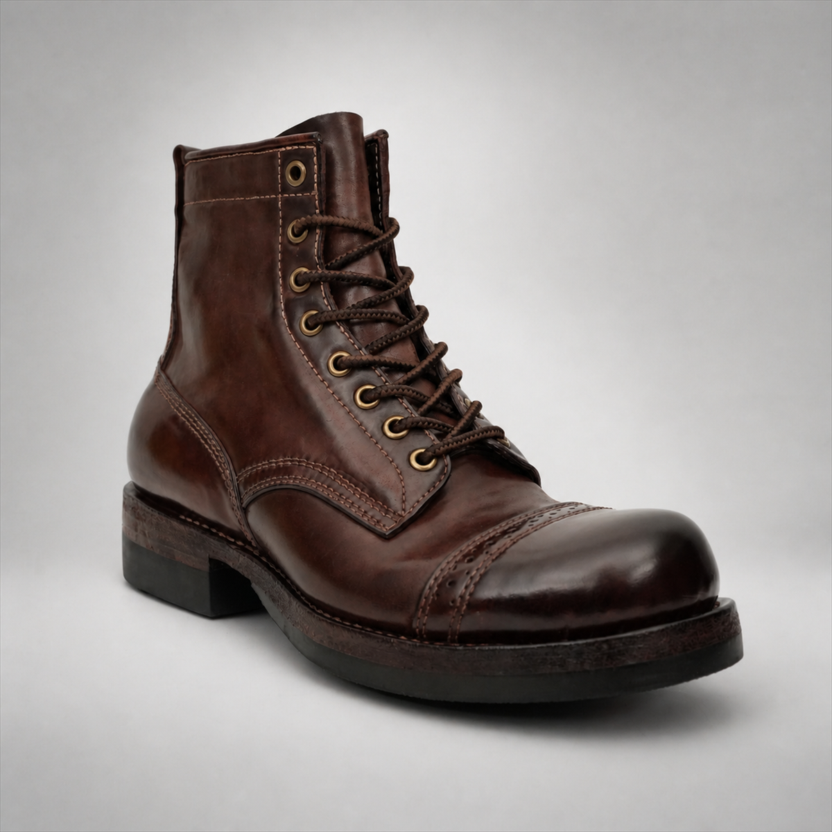 PASCH Frontier Cap-Toe Service Boot in Coffee Brown Horse Leather