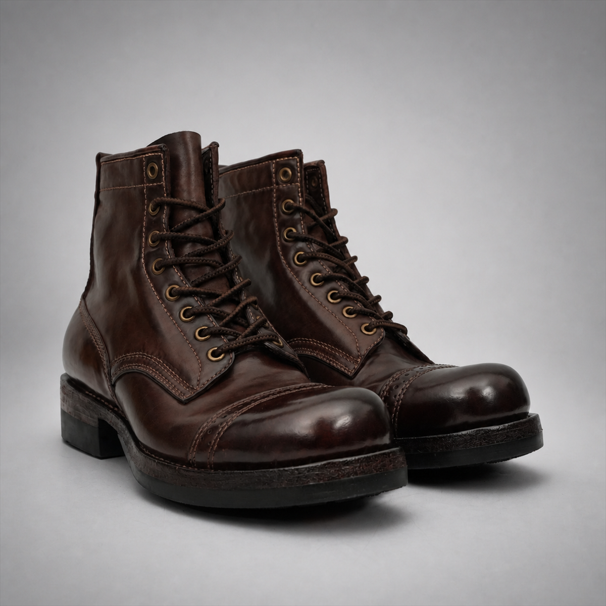 PASCH Frontier Cap-Toe Service Boot in Coffee Brown Horse Leather