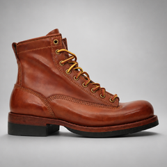 PASCH Outrider Plain-Toe Service Boot in Brown Horse Leather, side view