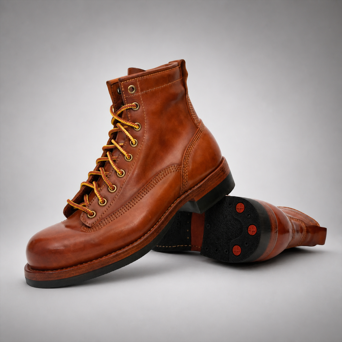 PASCH Outrider Plain-Toe Service Boot in Brown Horse Leather