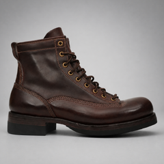 PASCH Outrider Plain-Toe Service Boot in Coffee Brown Horse Leather, side view
