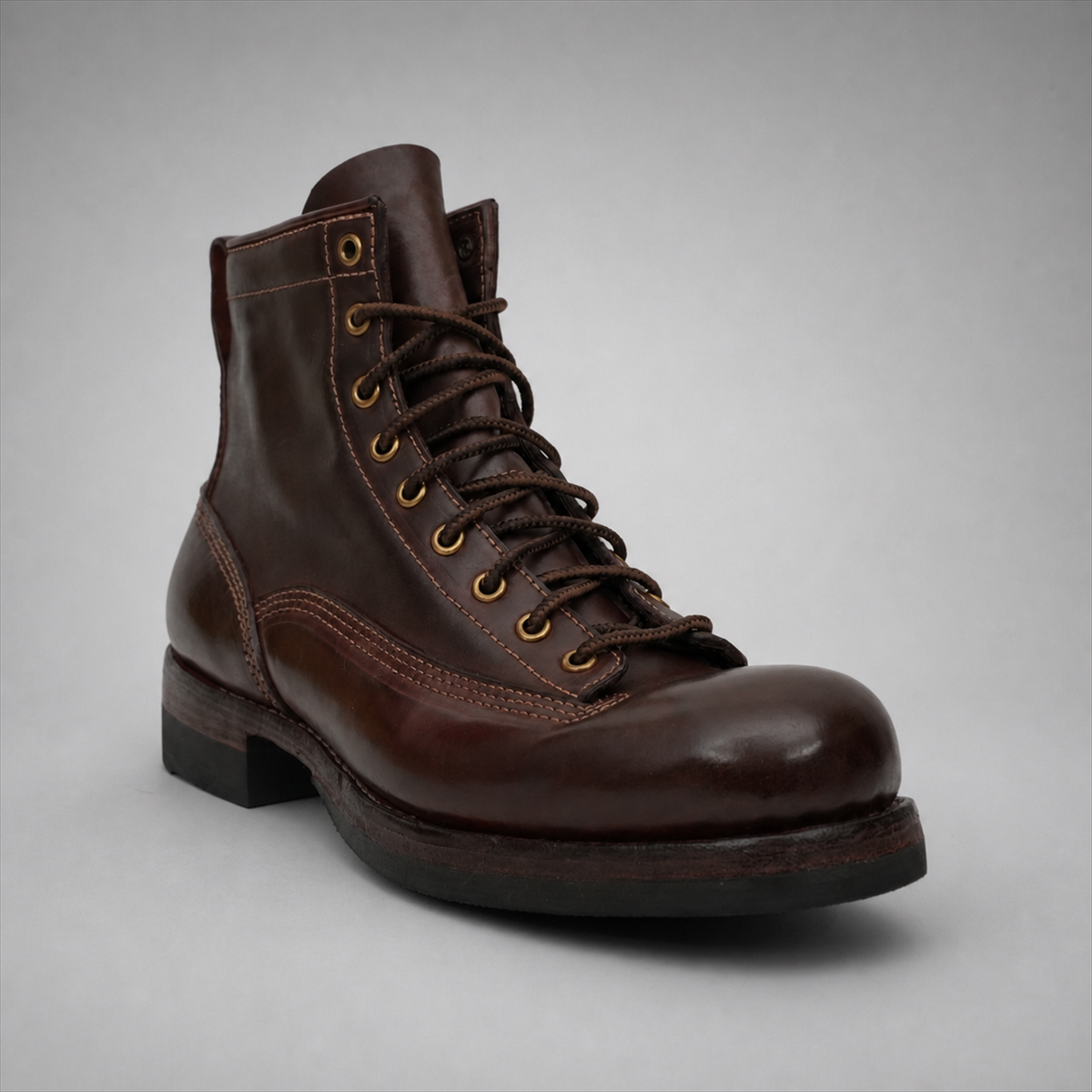 PASCH Outrider Plain-Toe Service Boot in Coffee Brown Horse Leather