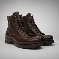 PASCH Outrider Plain-Toe Service Boot in Coffee Brown Horse Leather