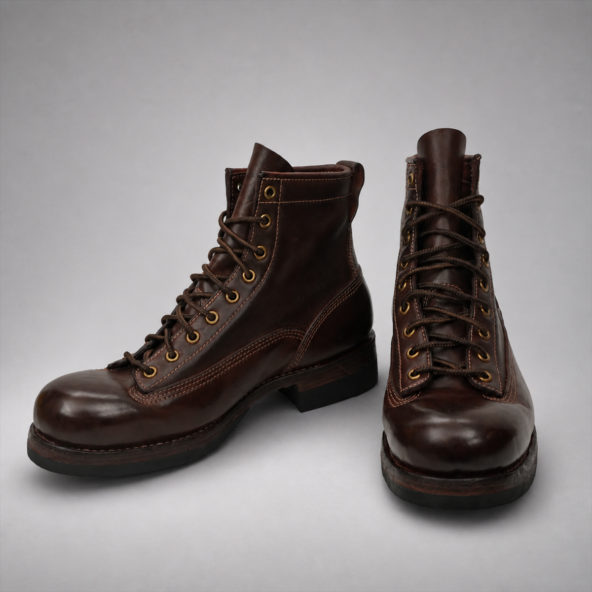 PASCH Outrider Plain-Toe Service Boot in Coffee Brown Horse Leather