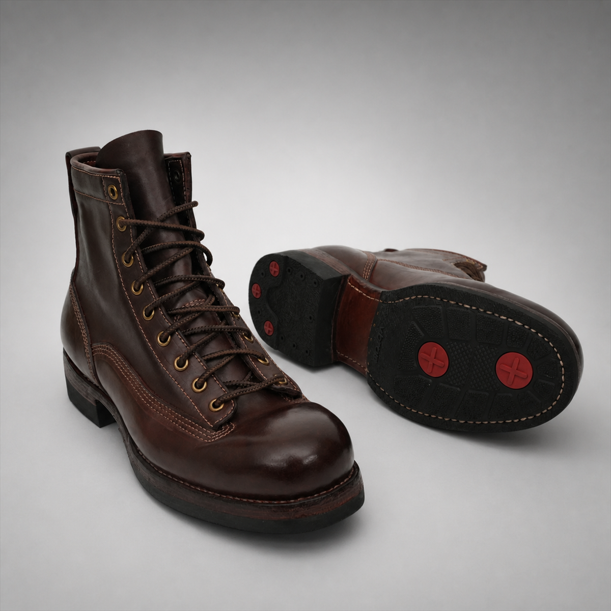 PASCH Outrider Plain-Toe Service Boot in Coffee Brown Horse Leather