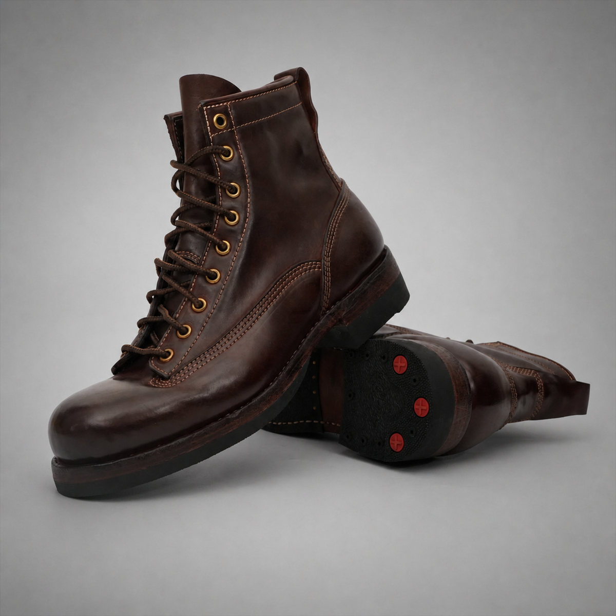 PASCH Outrider Plain-Toe Service Boot in Coffee Brown Horse Leather