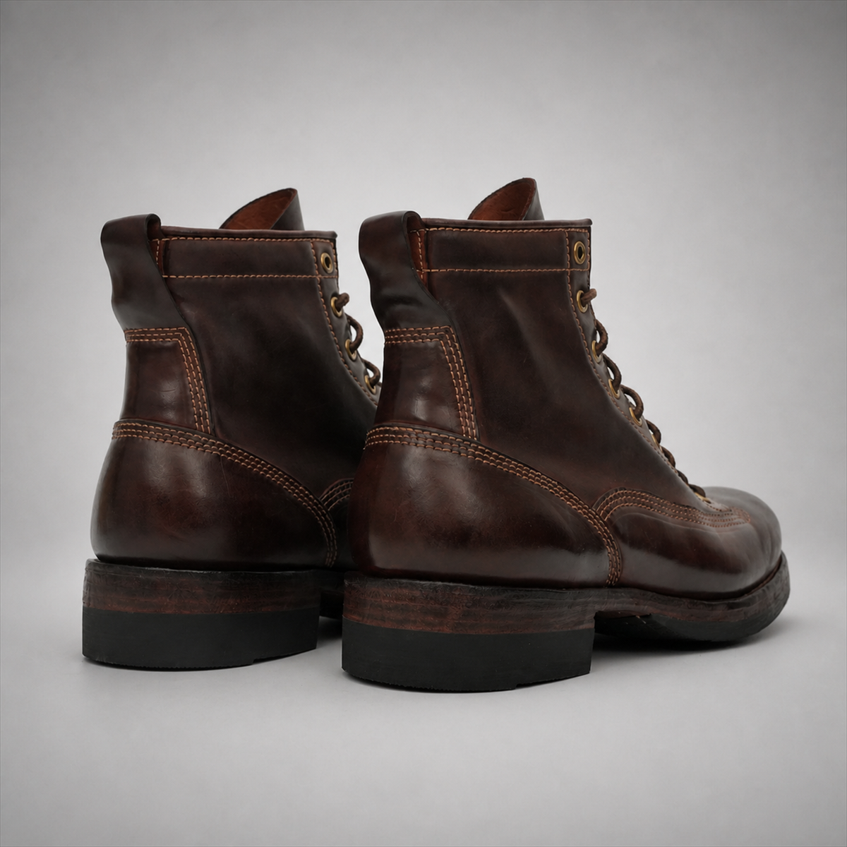 PASCH Outrider Plain-Toe Service Boot in Coffee Brown Horse Leather