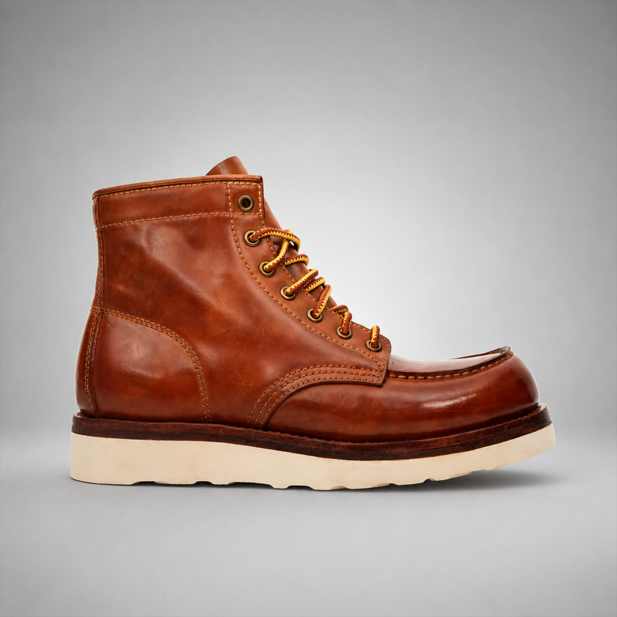 PASCH Railman Moc-Toe Wedge Boot in Brown Horse Leather, side view