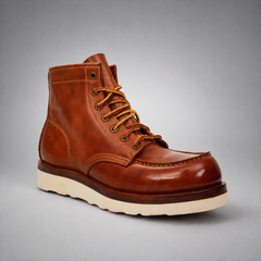 PASCH Railman Moc-Toe Wedge Boot in Brown Horse Leather