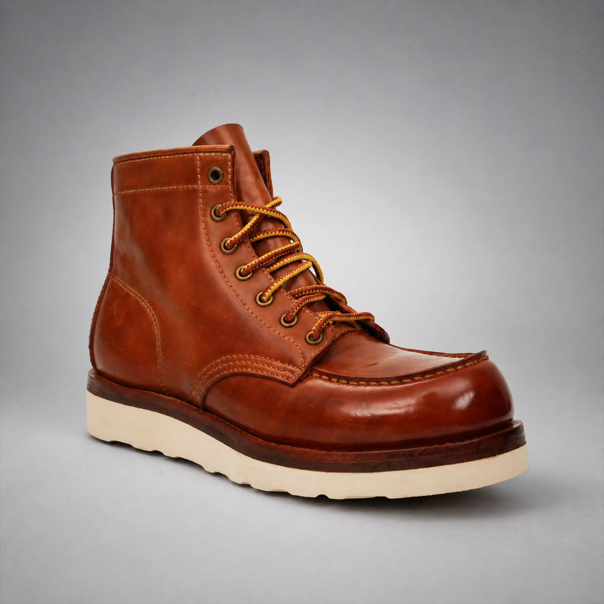 PASCH Railman Moc-Toe Wedge Boot in Brown Horse Leather