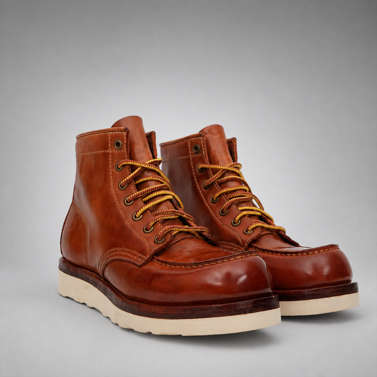 PASCH Railman Moc-Toe Wedge Boot in Brown Horse Leather