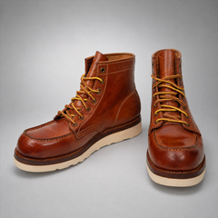 PASCH Railman Moc-Toe Wedge Boot in Brown Horse Leather