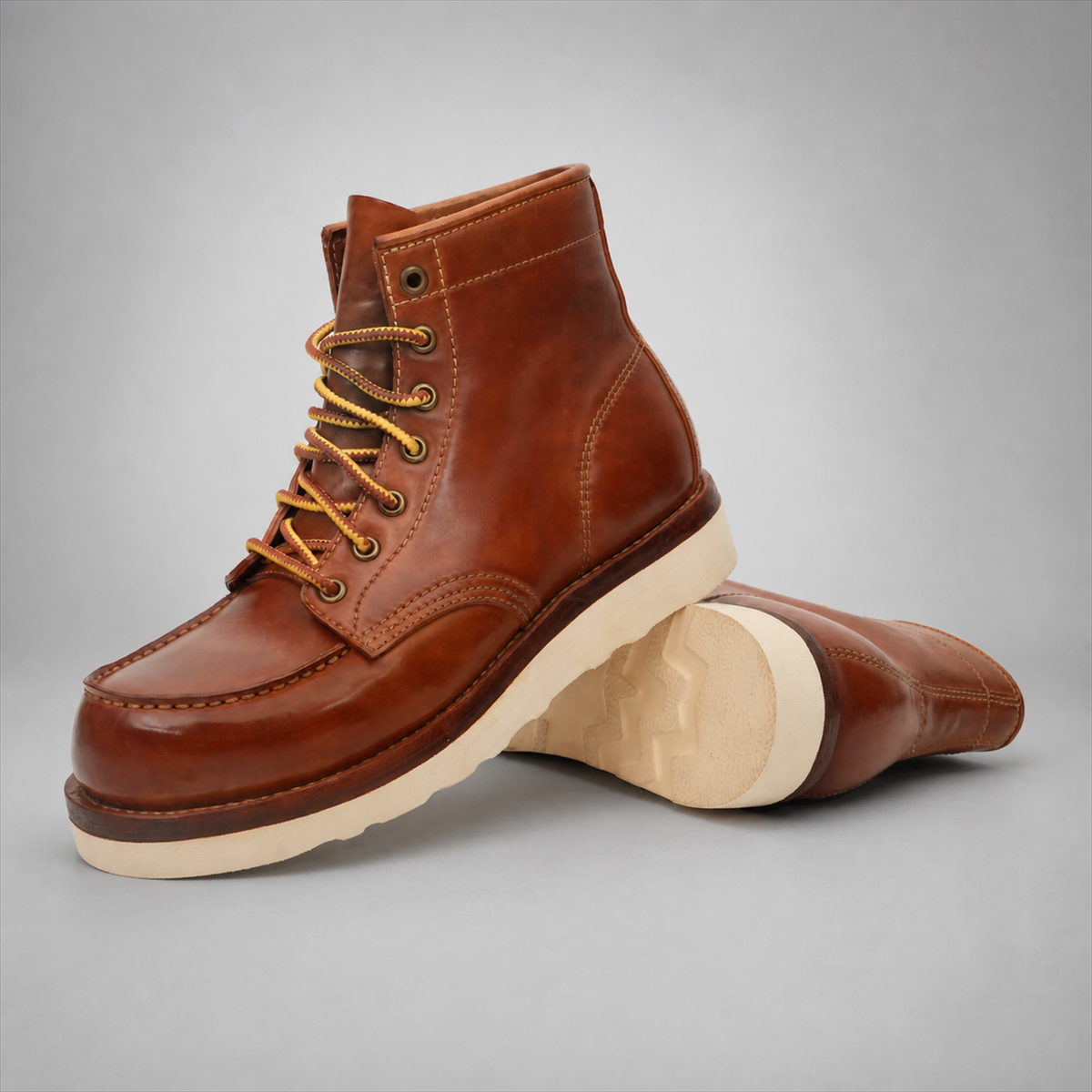 PASCH Railman Moc-Toe Wedge Boot in Brown Horse Leather
