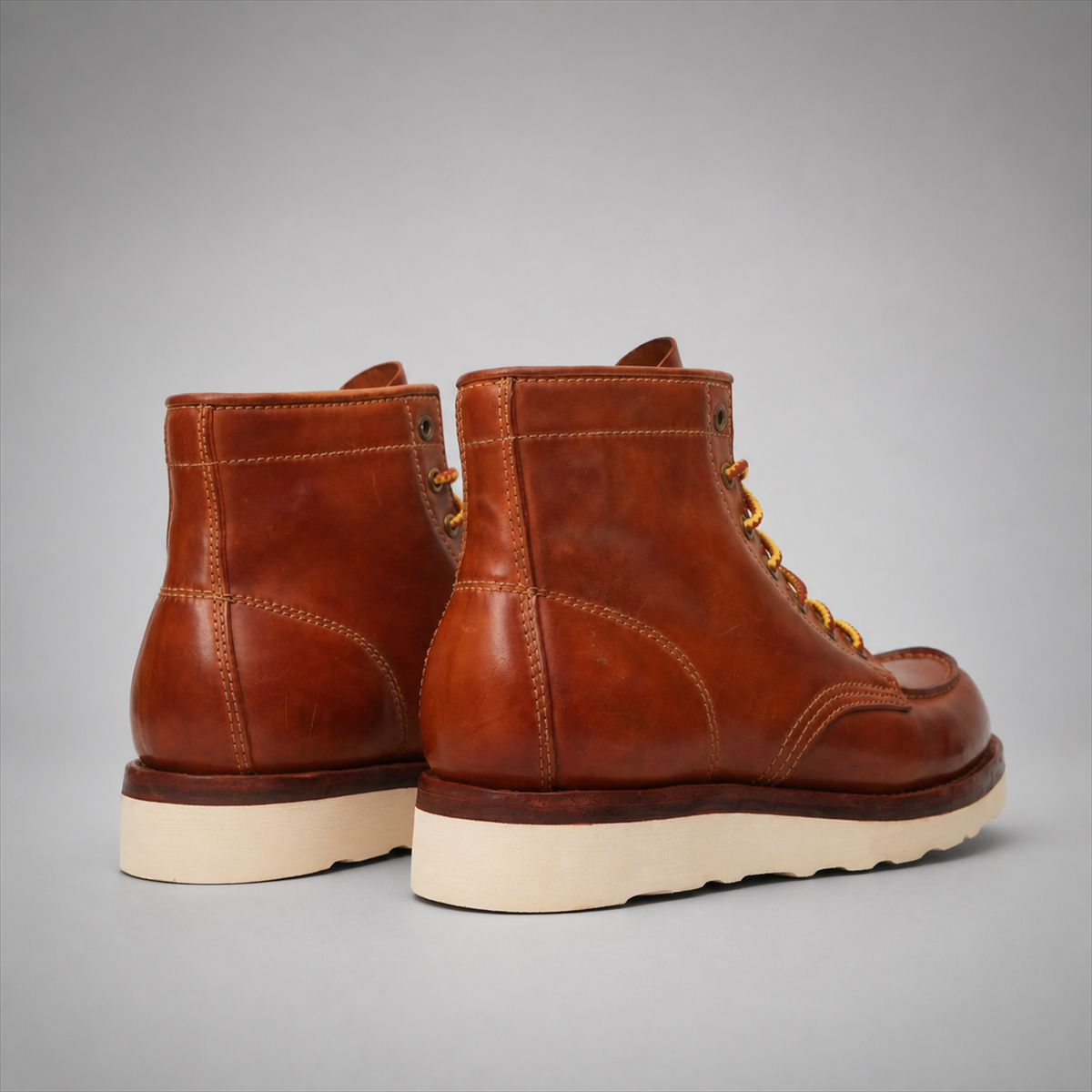 PASCH Railman Moc-Toe Wedge Boot in Brown Horse Leather